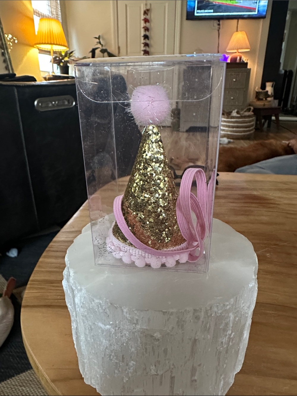 Sweet Wink Gold Glitter Pom Pom Kids Party Hat with Pink Elastic new